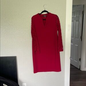Elegant Red Lace Sleeve Dress